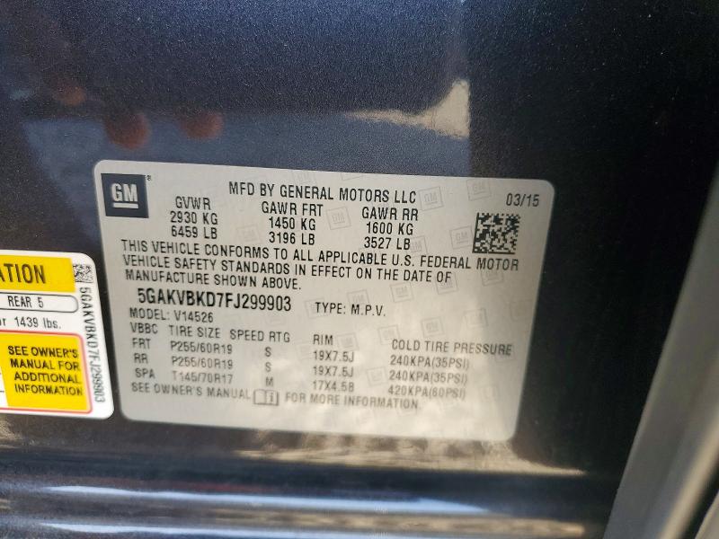 53940326 :رقم المزاد ، 5GAKVBKD7FJ299903 vin ، 2015 Buick Enclave مزاد بيع