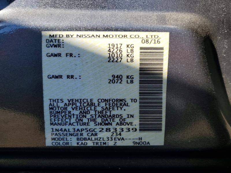 Продажа на аукционе авто 2016 Nissan Altima, vin: 1N4AL3AP5GC283339, номер лота: 55906446