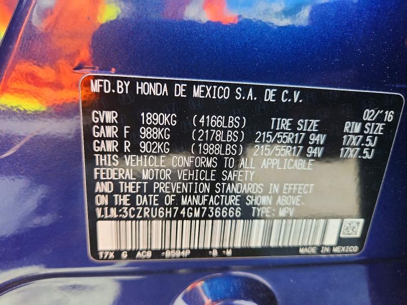 2016 Honda Hr-v მანქანა იყიდება აუქციონზე, vin: 3CZRU6H74GM736666, აუქციონის ნომერი: 56783376