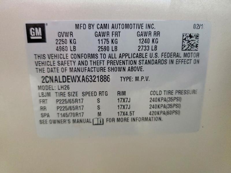 2010 Chevrolet Equinox მანქანა იყიდება აუქციონზე, vin: 2CNALDEWXA6321886, აუქციონის ნომერი: 58443256