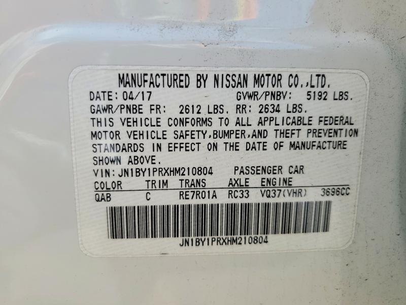 Продаж на аукціоні авто 2017 Infiniti Q70l, vin: JN1BY1PRXHM210804, номер лоту: 55745516