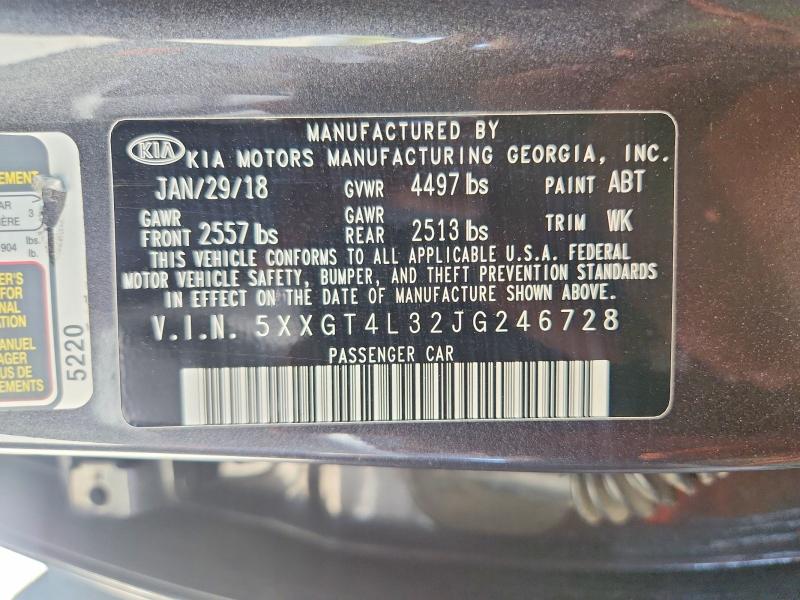 56451566 :رقم المزاد ، 5XXGT4L32JG246728 vin ، 2018 Kia Optima مزاد بيع