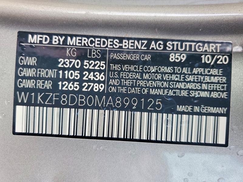 Aukcja sprzedaży 2021 Mercedes-benz E, vin: W1KZF8DB0MA899125, numer aukcji: 57360326