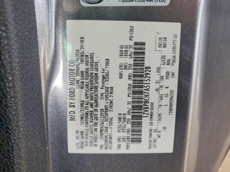 55610856 :رقم المزاد ، 1ZVBP8CH7A5152928 vin ، 2010 Ford Mustang مزاد بيع
