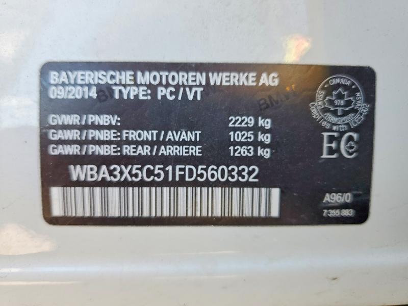 58714626 :رقم المزاد ، WBA3X5C51FD560332 vin ، 2015 Bmw 328 مزاد بيع