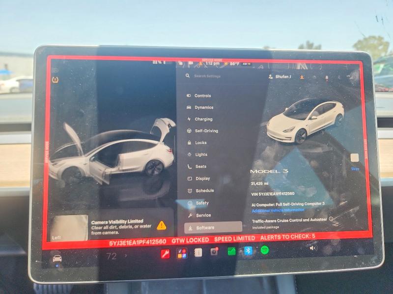 2023 Tesla Model 3 მანქანა იყიდება აუქციონზე, vin: 5YJ3E1EA1PF412560, აუქციონის ნომერი: 55996646