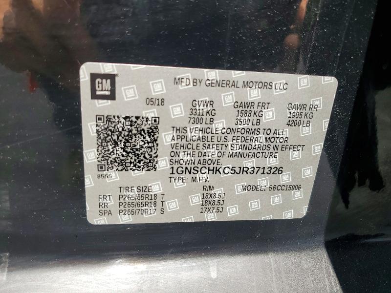 Продаж на аукціоні авто 2018 Chevrolet Suburban, vin: 1GNSCHKC5JR371326, номер лоту: 55956856