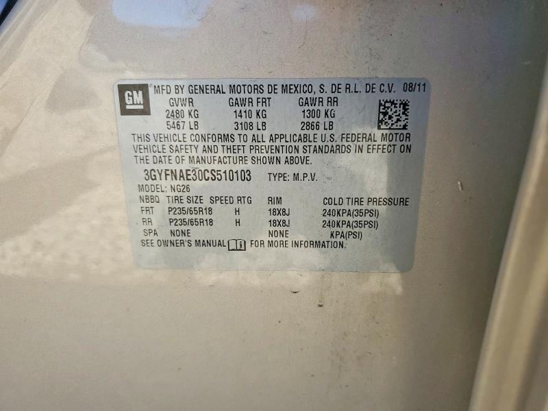 Продаж на аукціоні авто 2012 Cadillac Srx, vin: 3GYFNAE30CS510103, номер лоту: 57882746