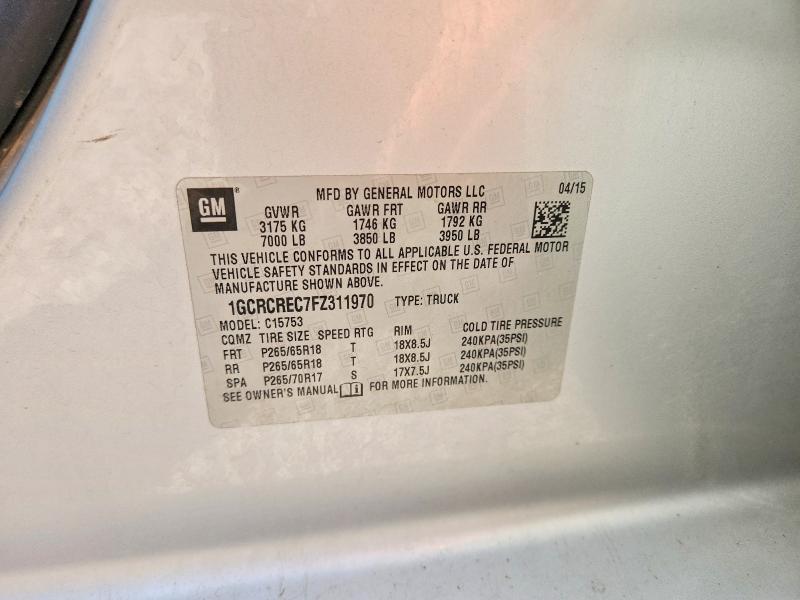 55966996 :رقم المزاد ، 1GCRCREC7FZ311970 vin ، 2015 Chevrolet Silverado مزاد بيع