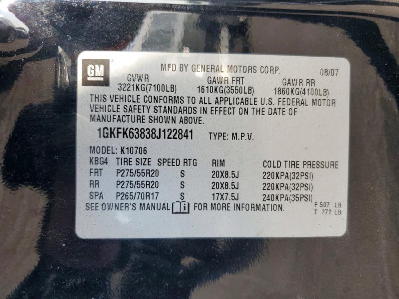 55640736 :رقم المزاد ، 1GKFK63838J122841 vin ، 2008 Gmc Yukon مزاد بيع