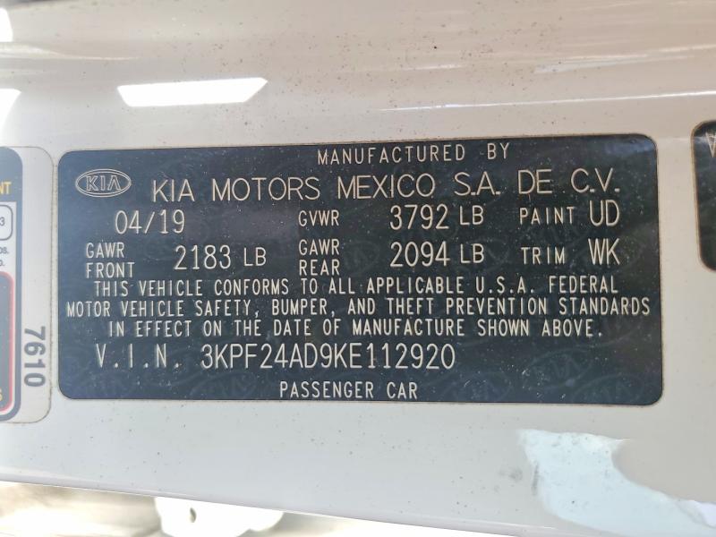 2019 Kia Forte მანქანა იყიდება აუქციონზე, vin: 3KPF24AD9KE112920, აუქციონის ნომერი: 56350646