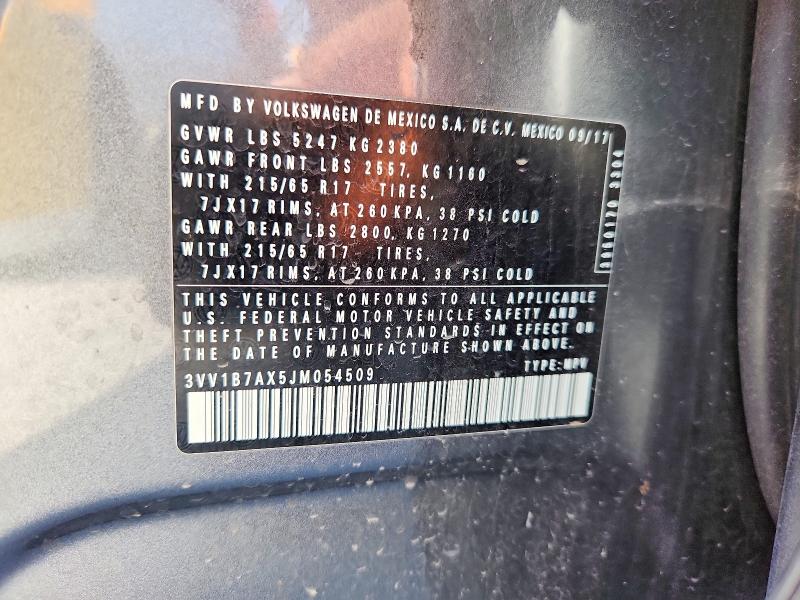 57857236 :رقم المزاد ، 3VV1B7AX5JM054509 vin ، 2018 Volkswagen Tiguan مزاد بيع
