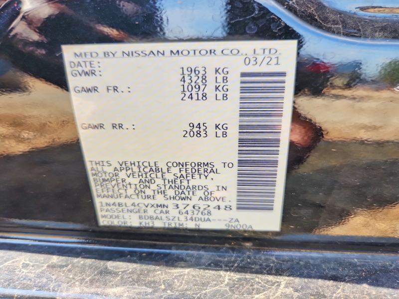 Aukcja sprzedaży 2021 Nissan Altima, vin: 1N4BL4CVXMN376248, numer aukcji: 56667356