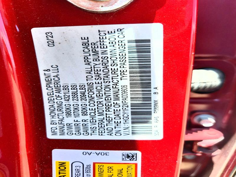 Aukcja sprzedaży 2023 Honda Accord, vin: 1HGCY1F2XPA009606, numer aukcji: 58883356