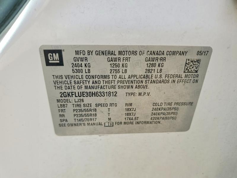 Aukcja sprzedaży 2017 Gmc Terrain, vin: 2GKFLUE30H6331812, numer aukcji: 56915286