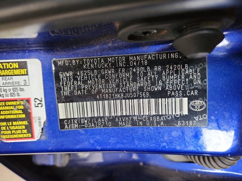 57392926 :رقم المزاد ، 4T1B21HK8JU507569 vin ، 2018 Toyota Camry Hybrid مزاد بيع