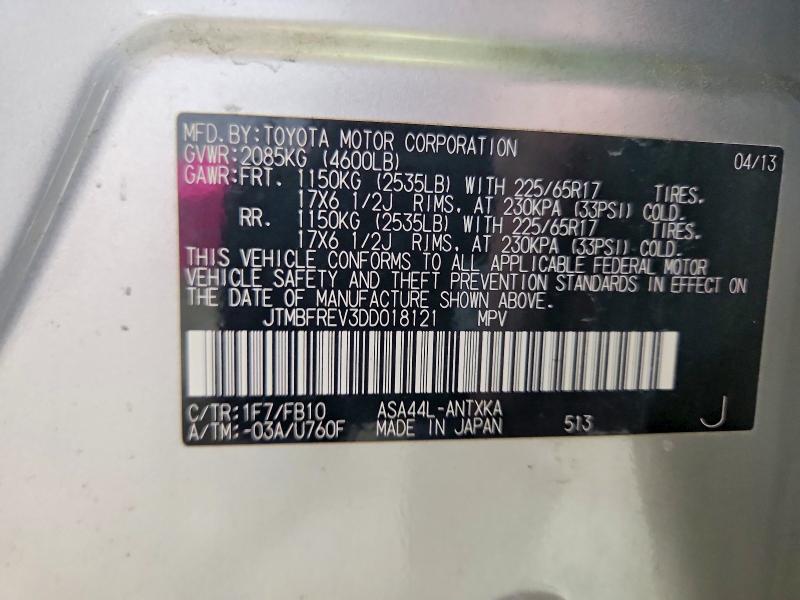 Продажа на аукционе авто 2013 Toyota Rav4, vin: JTMBFREV3DD018121, номер лота: 57616486