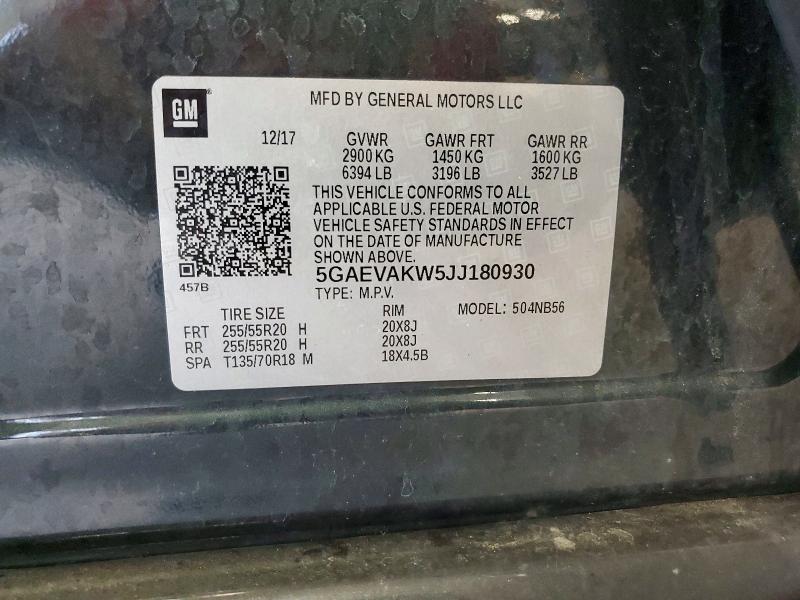 56721626 :رقم المزاد ، 5GAEVAKW5JJ180930 vin ، 2018 Buick Enclave مزاد بيع