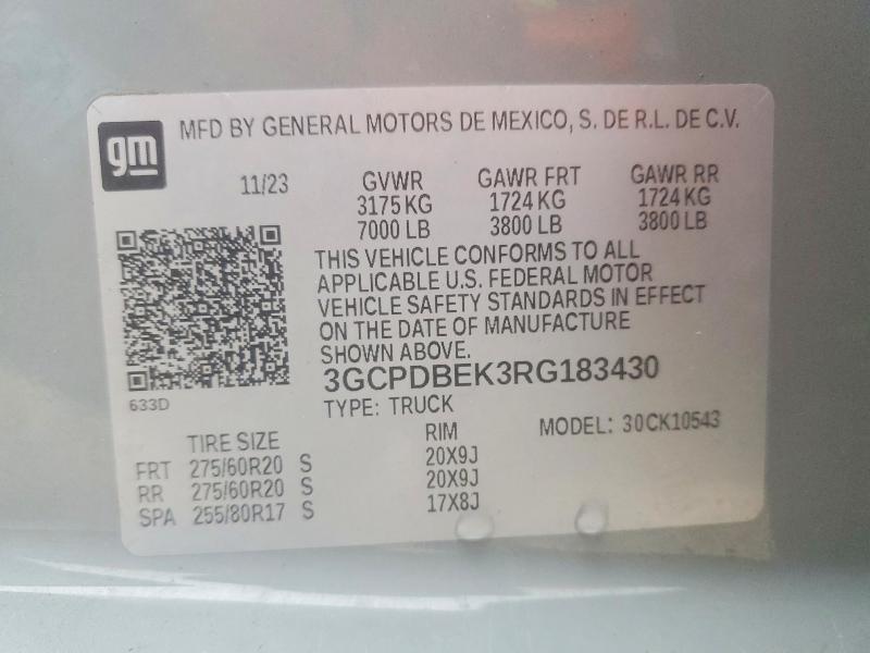 56841516 :رقم المزاد ، 3GCPDBEK3RG183430 vin ، 2024 Chevrolet Silverado مزاد بيع