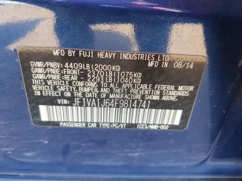 2015 Subaru Wrx მანქანა იყიდება აუქციონზე, vin: JF1VA1J64F9814741, აუქციონის ნომერი: 57109996