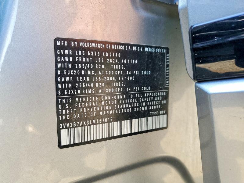 79133545 :رقم المزاد ، 3VV2B7AX3LM167012 vin ، 2020 Volkswagen Tiguan مزاد بيع
