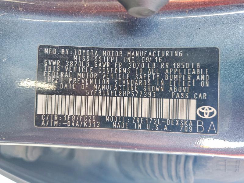 Aukcja sprzedaży 2017 Toyota Corolla, vin: 5YFBURHE8HP577393, numer aukcji: 97682975