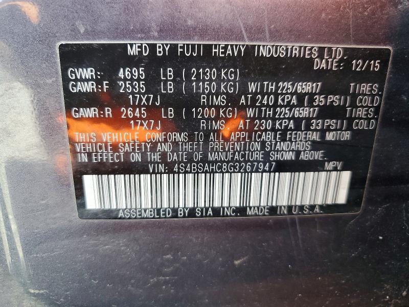 Aukcja sprzedaży 2016 Subaru Outback, vin: 4S4BSAHC8G3267947, numer aukcji: 58374726