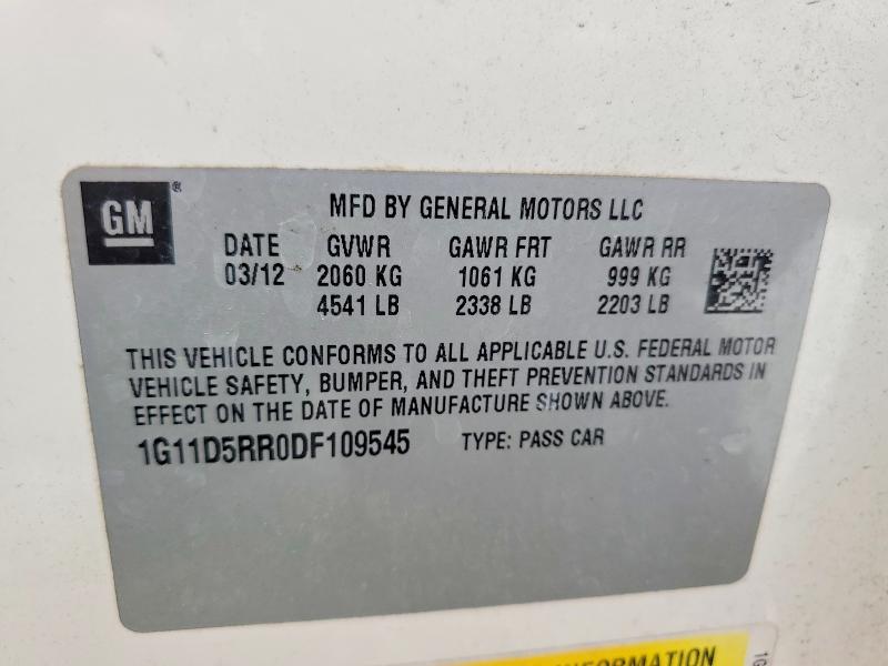 2013 Chevrolet Malibu მანქანა იყიდება აუქციონზე, vin: 1G11D5RR0DF109545, აუქციონის ნომერი: 58179536