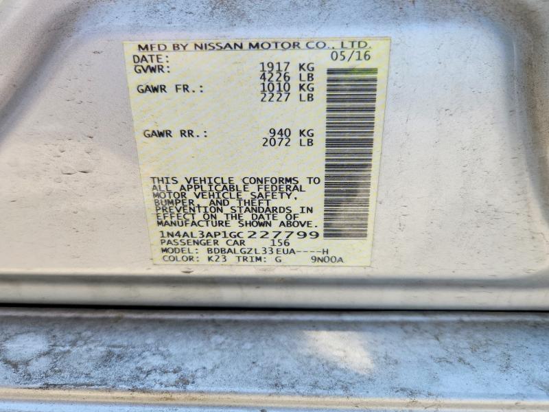 Aukcja sprzedaży 2016 Nissan Altima, vin: 1N4AL3AP1GC227799, numer aukcji: 58298956