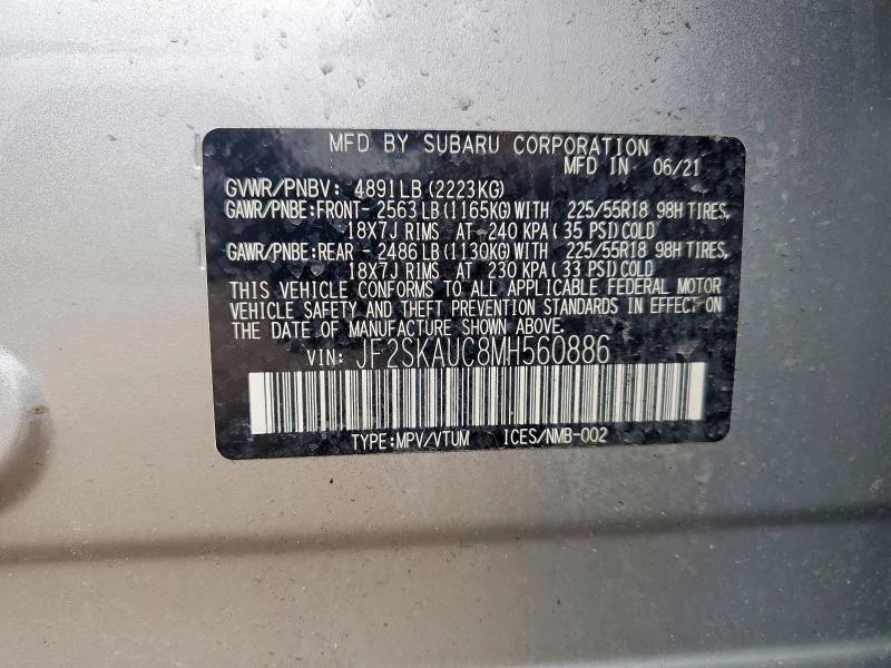 57635476 :رقم المزاد ، JF2SKAUC8MH560886 vin ، 2021 Subaru Forester مزاد بيع