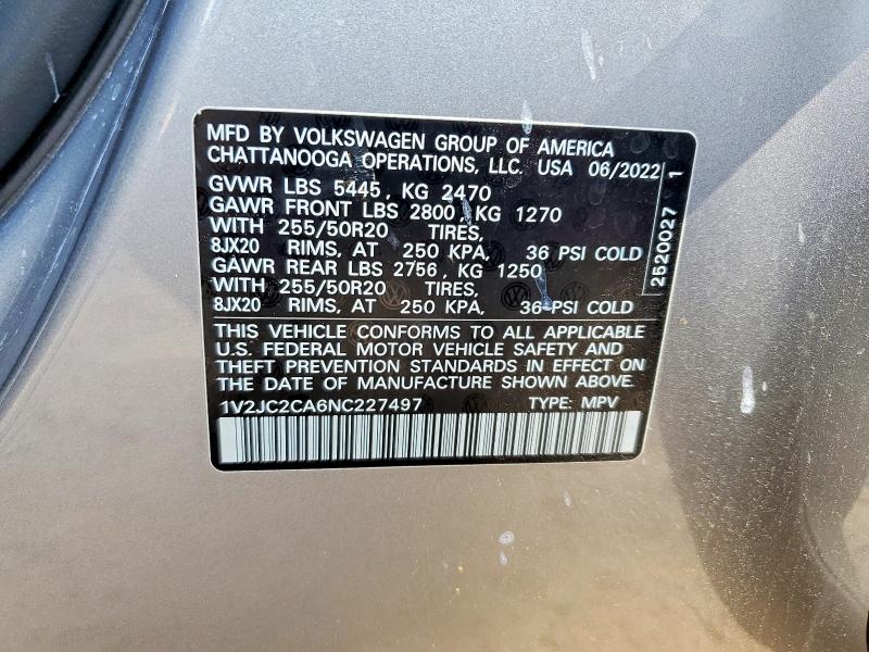 58050356 :رقم المزاد ، 1V2JC2CA6NC227497 vin ، 2022 Volkswagen Atlas Cross Sport مزاد بيع