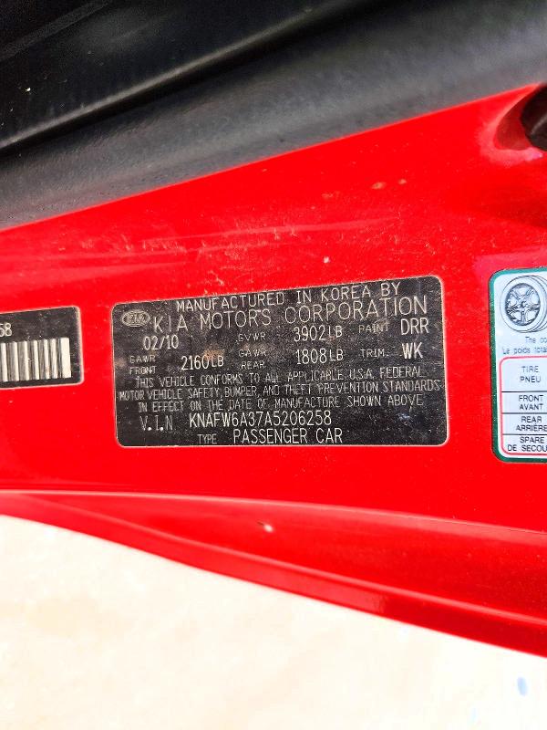59032786 :رقم المزاد ، KNAFW6A37A5206258 vin ، 2010 Kia Forte مزاد بيع