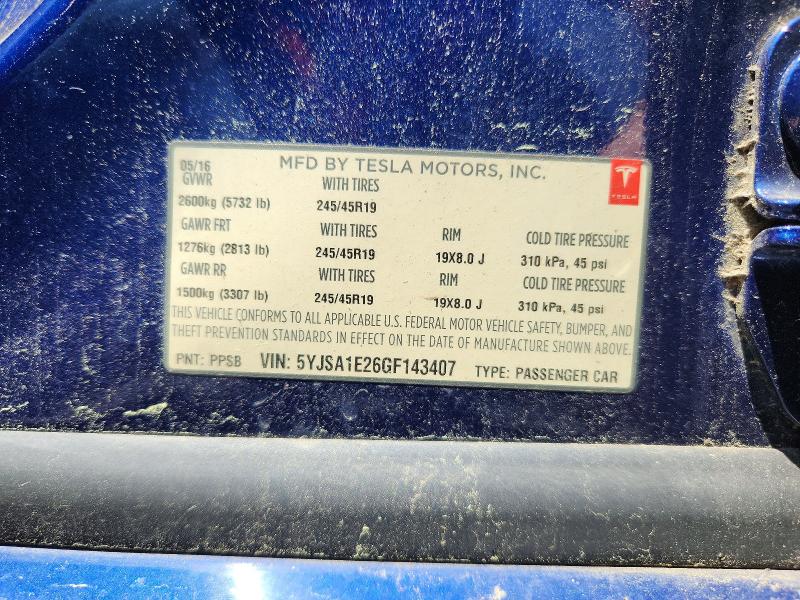 58078866 :رقم المزاد ، 5YJSA1E26GF143407 vin ، 2016 Tesla Model S مزاد بيع