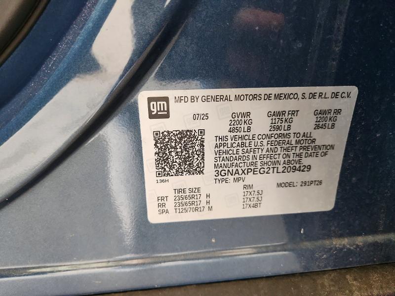 Aukcja sprzedaży 2026 Chevrolet Equinox, vin: 3GNAXPEG2TL209429, numer aukcji: 56475176