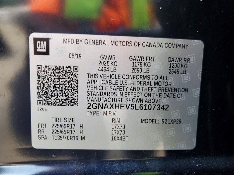 Aukcja sprzedaży 2020 Chevrolet Equinox, vin: 2GNAXHEV5L6107342, numer aukcji: 58565316