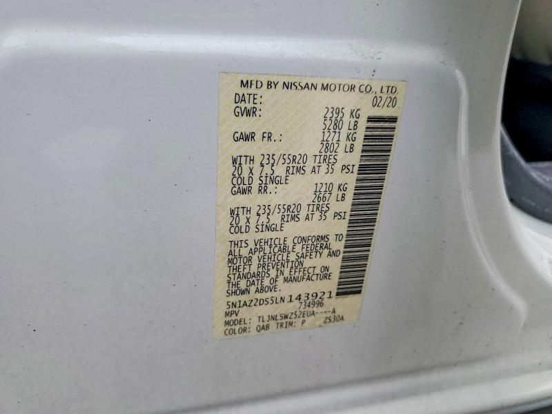 56859286 :رقم المزاد ، 5N1AZ2DS5LN143921 vin ، 2020 Nissan Murano مزاد بيع