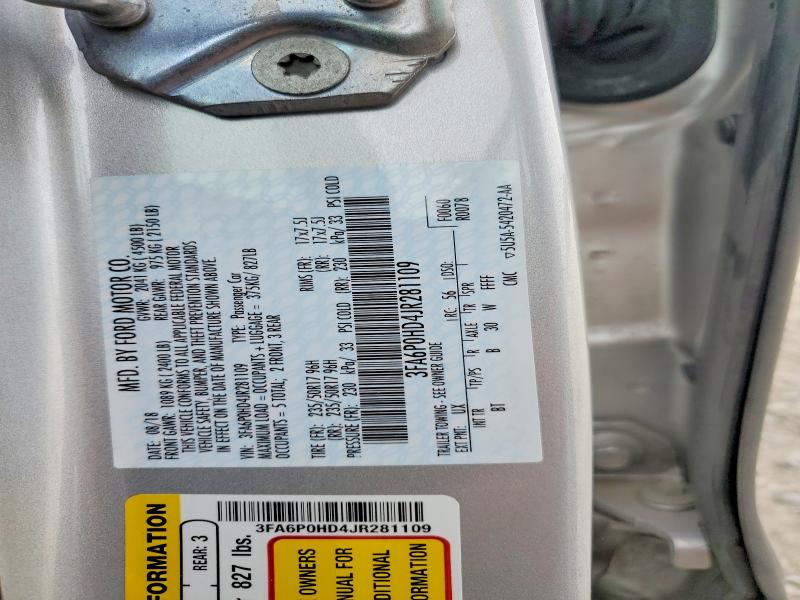 2018 Ford Fusion მანქანა იყიდება აუქციონზე, vin: 3FA6P0HD4JR281109, აუქციონის ნომერი: 56502226