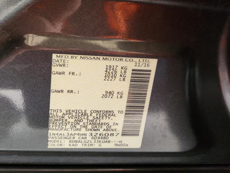 58812796 :رقم المزاد ، 1N4AL3AP4HN326087 vin ، 2017 Nissan Altima مزاد بيع