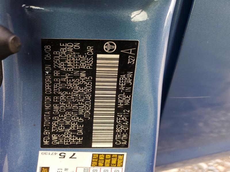 Продажа на аукционе авто 2008 Toyota Prius, vin: JTDKB20U487800515, номер лота: 56833806