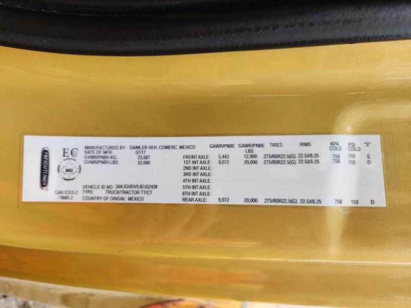 Продаж на аукціоні авто 2018 Freightliner Cascadia, vin: 3AKJGHDV5JDJS2438, номер лоту: 53875646