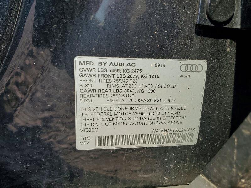 Aukcja sprzedaży 2018 Audi Q5, vin: WA1BNAFY5J2241873, numer aukcji: 58796486