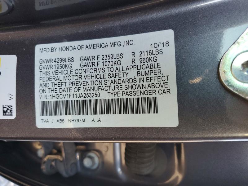 57531726 :رقم المزاد ، 1HGCV1F11JA253250 vin ، 2018 Honda Accord مزاد بيع