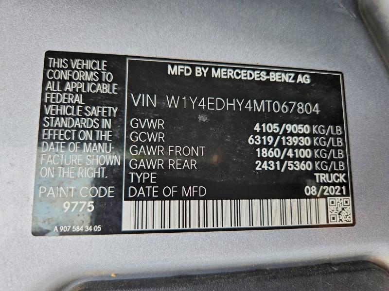 58408686 :رقم المزاد ، W1Y4EDHY4MT067804 vin ، 2021 Mercedes-benz Sprinter مزاد بيع