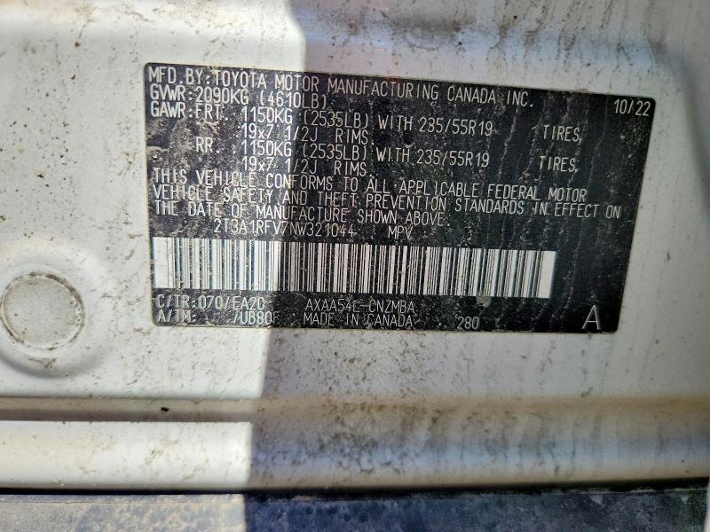 Продаж на аукціоні авто 2022 Toyota Rav4, vin: 2T3A1RFV7NW321044, номер лоту: 55840096