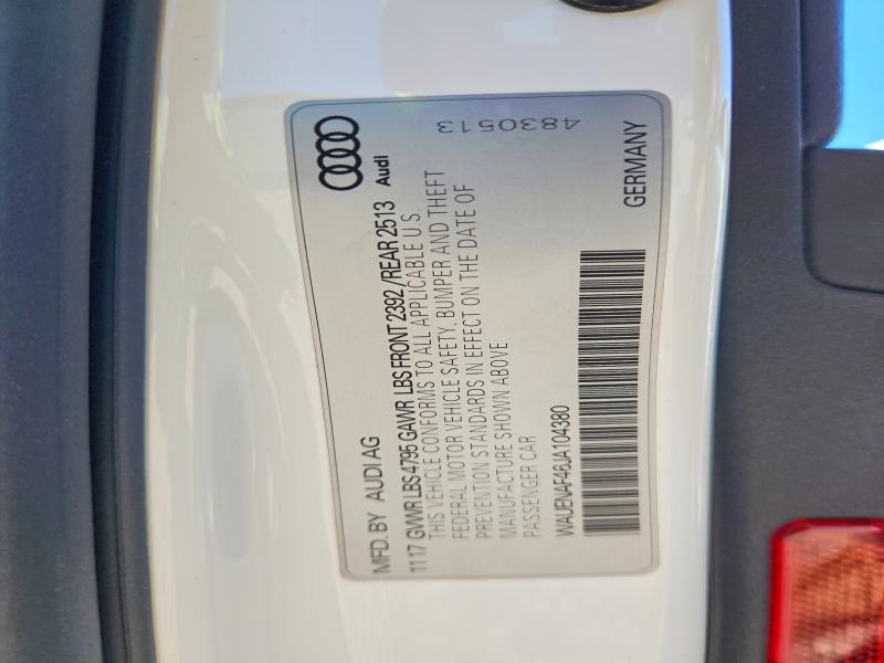 57052706 :رقم المزاد ، WAUENAF46JA104380 vin ، 2018 Audi A4 مزاد بيع