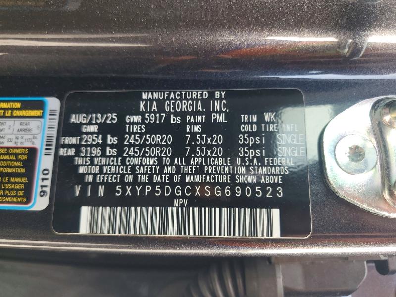58021136 :رقم المزاد ، 5XYP5DGCXSG690523 vin ، 2025 Kia Telluride مزاد بيع