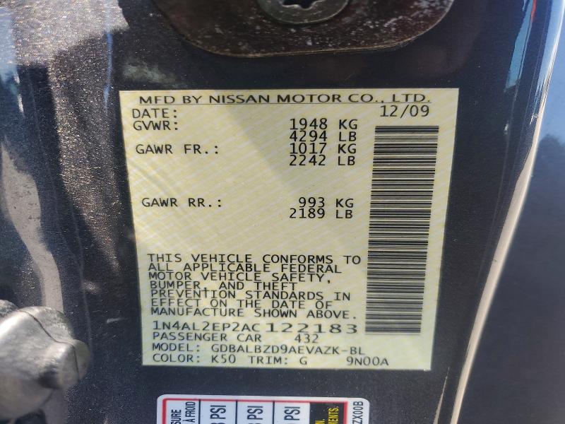 Продаж на аукціоні авто 2010 Nissan Altima, vin: 1N4AL2EP2AC122183, номер лоту: 59237726