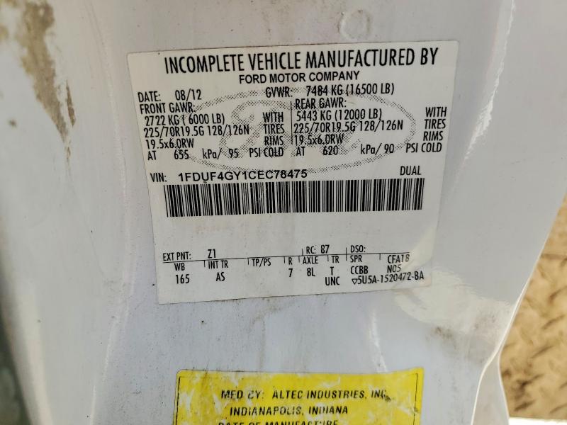 2012 Ford F450 მანქანა იყიდება აუქციონზე, vin: 1FDUF4GY1CEC78475, აუქციონის ნომერი: 58811016