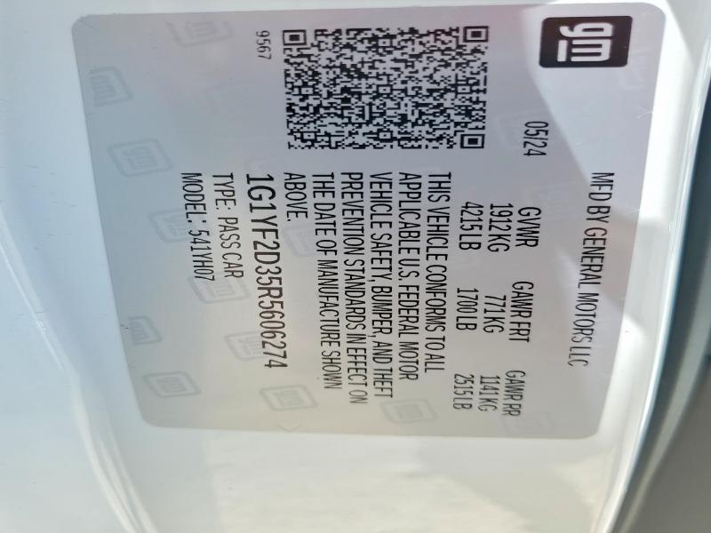 2024 Chevrolet Corvette მანქანა იყიდება აუქციონზე, vin: 1G1YF2D35R5606274, აუქციონის ნომერი: 55556776