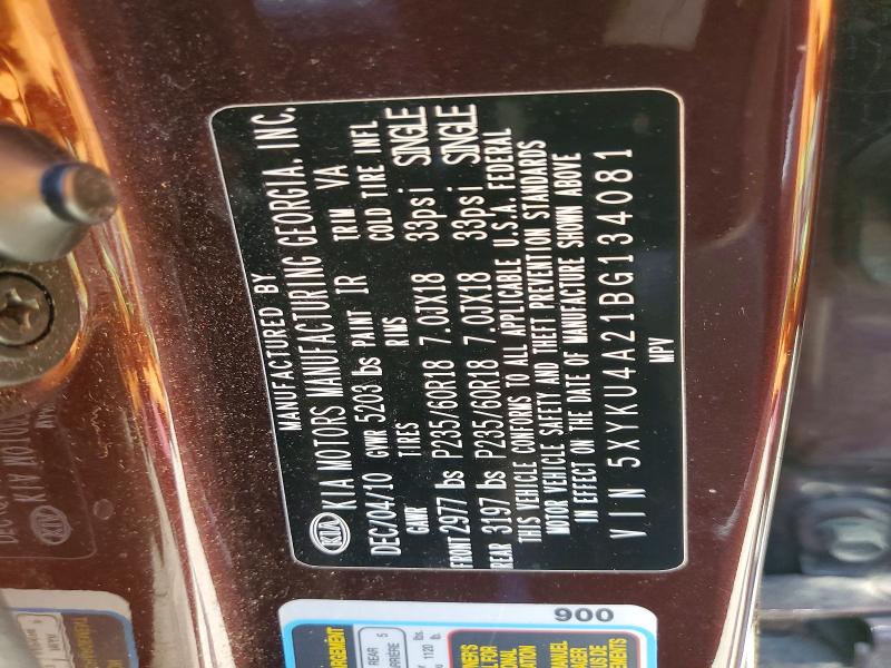 Aukcja sprzedaży 2011 Kia Sorento, vin: 5XYKU4A21BG134081, numer aukcji: 56974166
